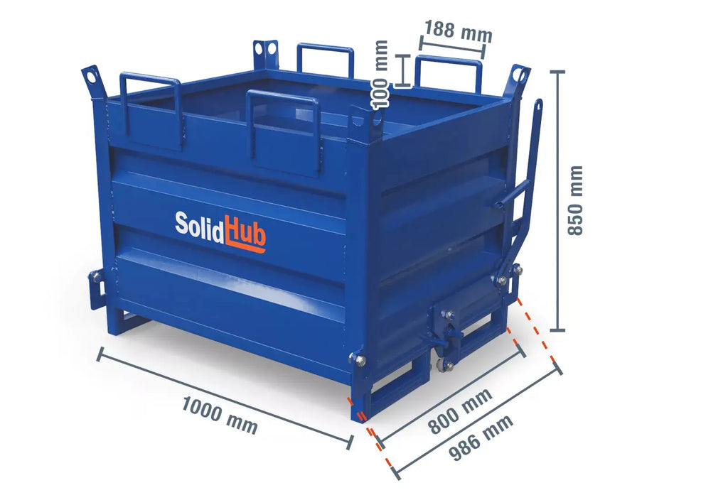 Benne à fond ouvrant KBB680 pour chariot élévateur, volume de remplissage 410 l, SolidHub Construction Materials and Shipping