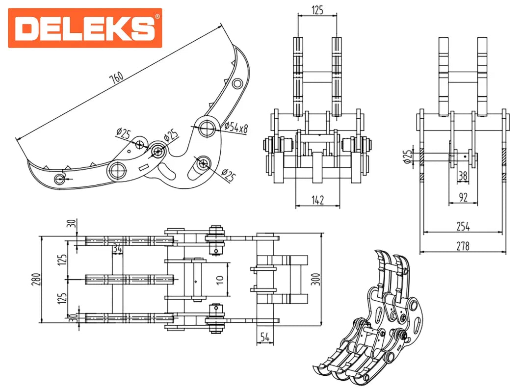 Grappin à bois pour mini pelle S100 DELEKS